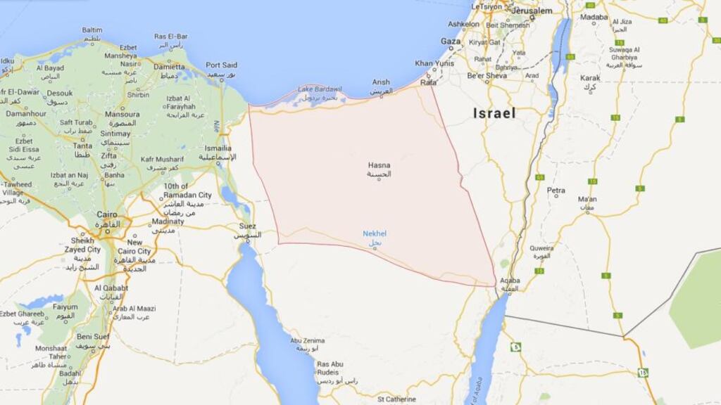 The Sinai Peninsula is situated between the Mediterranean Sea to the north, and the Red Sea to the south. Photograph: Google Maps