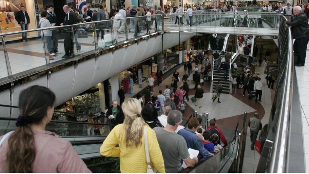 Shoppers at Blanchardstown Shopping Centre in Dublin. The mood among Irish consumers reached a six-year high this month, boosted by positive news on the jobs and property fronts. Photo: Dara Mac Dónaill/The Irish Times