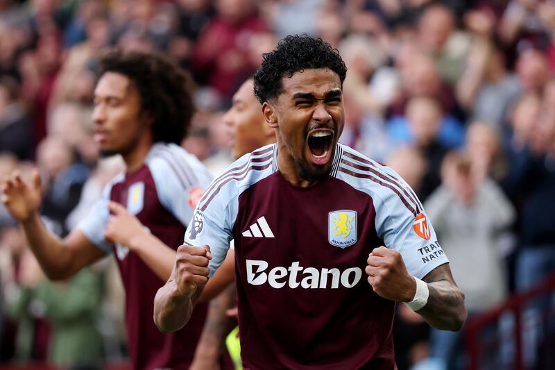 Ian Maatsen celebrates scoring Aston Villa's second goal against Newcastle United at Villa Park on April 19th. Photograph: Michael Steele/Getty