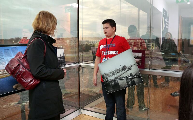 PJ Mongan speaks about the history of the Corrib and adjoining buildings. Photograph: Joe O’Shaughnessy