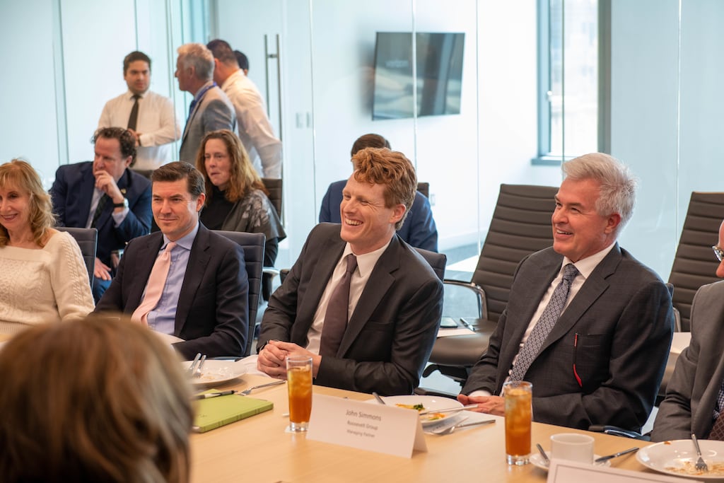 Joe Kennedy (centre), US president Joe Biden's special envoy, at a roundtable business lunch in Washington DC on Tuesday. Photograph: Mark Beathea/FSB/PA