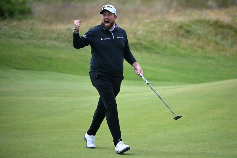 Ireland's Shane Lowry celebrates making a birdie putt on the fifth green during the final round. Photograph: Andy Buchanan/AFP via Getty Images