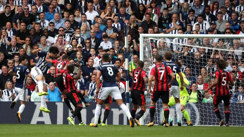 Ahmed Heazy heads home West Brom’s winner against Bournemouth. Photograph: Nick Potts/PA