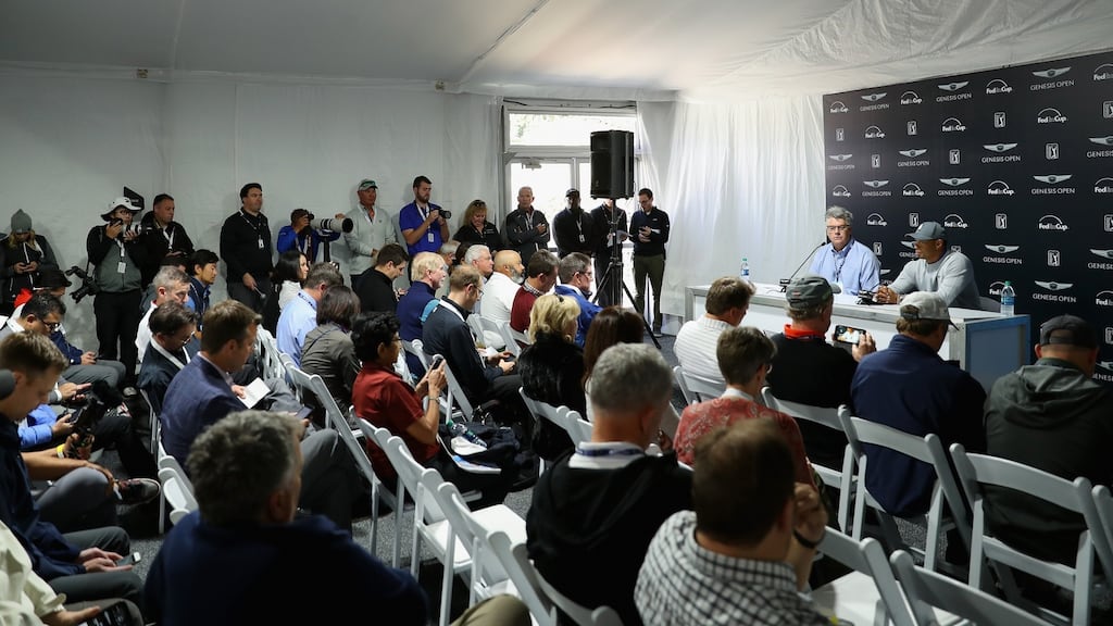Tiger Woods addresses a press conference at the Riviera Country Club. Photograph: Warren Little/Getty Images