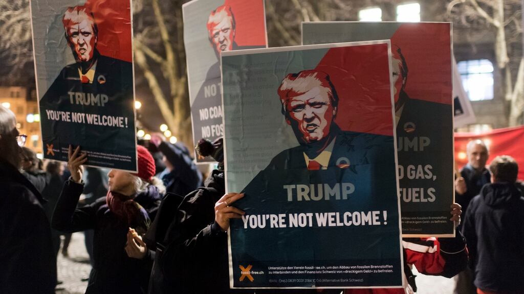 Donald Trump hasn’t yet arrived in Davos, but the Swiss town is ready for him. Photograph: AP