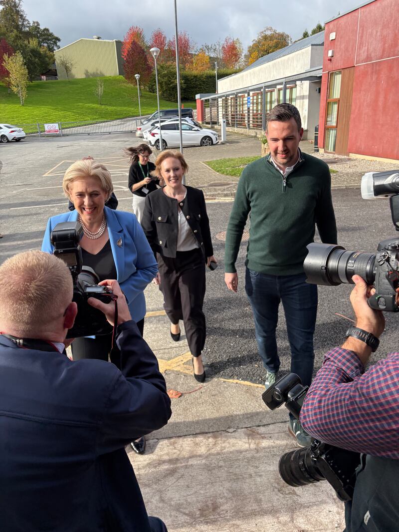 Fine Gael's defeated presidential candidate, Heather Humphreys, seen arriving at the Cavan/Monaghan count centre in Ballyhaise Agricultural College, Co Cavan