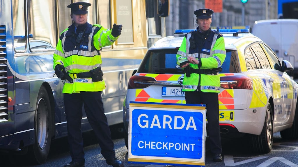 A Garda checkpoint in Dublin. File photograph: Collins.