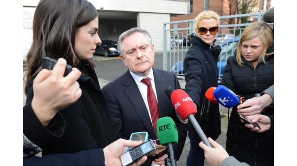 Minister for Public Expenditure and Reform Brendan Howlin speaks to the media outside Lansdowne House in Ballsbridge Dublin this morning after agreement was reached on a new public sector pay deal. Photograph: Dara Mac Donaill/The Irish Times