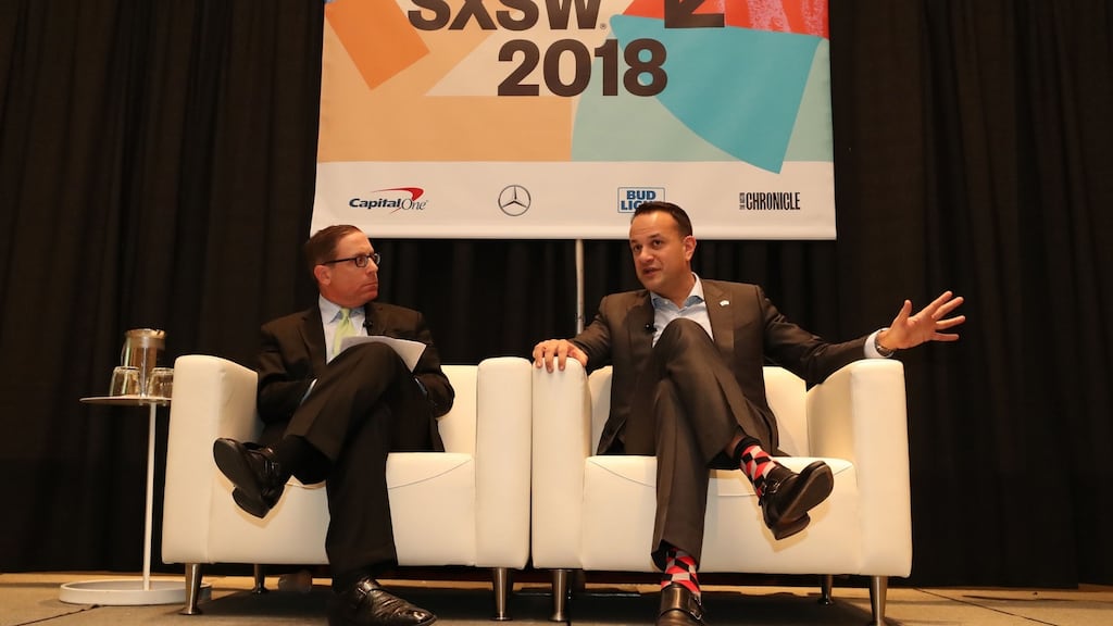 Taoiseach Leo Varadkar is interviewed by Evan Smith, CEO of Texas Tribune at the SXSW festival in Austin on Sunday. Photograph:  Niall Carson/PA Wire