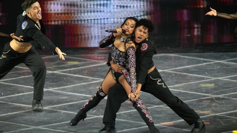 Chanel from Spain singing SloMo. Photograph: AP Photo/Luca Bruno