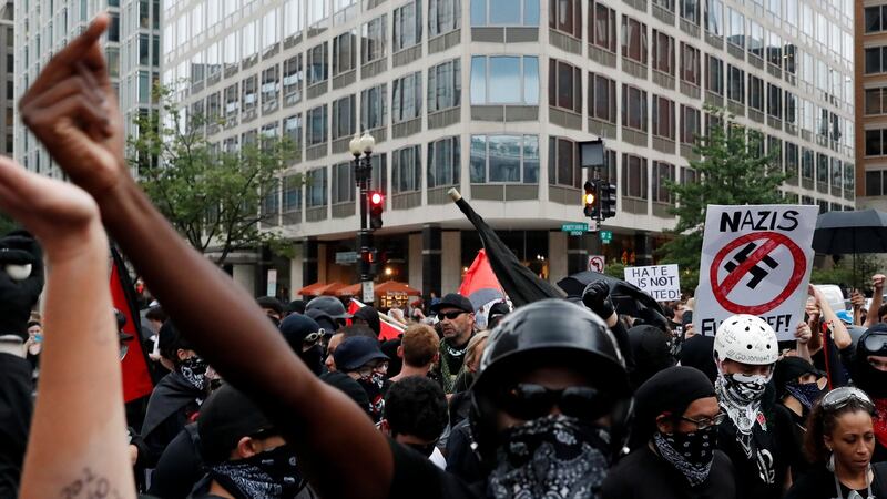 Counter-protesters gather in downtown Washington, DC, US. Photograph: Leah Millis/Reuters