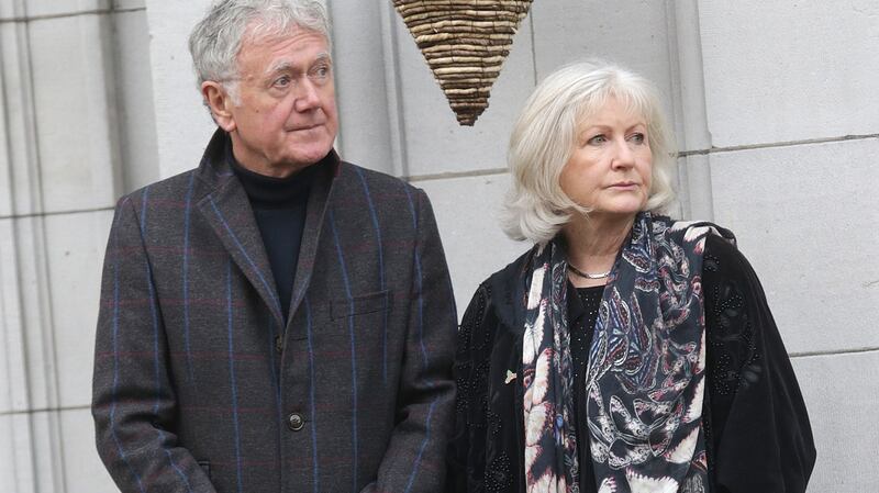 Fair City actors Bryan Murray and his wife Una Crawford O’Brien at the funeral of Jean Costello. Photograph: Damien Eagers/The Irish Times