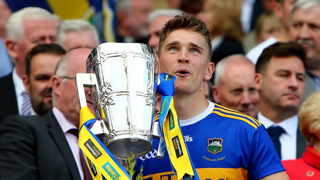 Brendan Maher lifting the Liam MacCarthy cup after Tipperary beat Kilkenny in the 2019 All-Ireland final. Photograph: James Crombie/Inpho