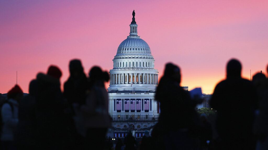 Inauguration: crowds normally gather in Washington, DC, from dawn. Joe Biden will be happy if only a handful of people show up to his swearing-in as the 46th president of the United States. Photograph: Joe Raedle/Getty
