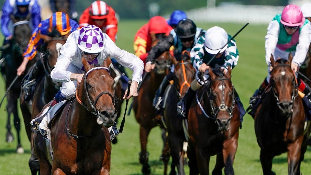 Kevin Manning and Poetic Flare (L) en-route to victory at Royal Ascot. Photograph: Alan Crowhurst/Getty