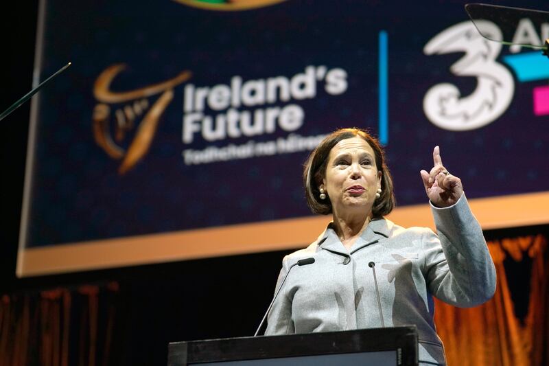 Sinn Fein leader, Mary Lou McDonald speaks at a rally for Irish unification organised by Pro-unity group Ireland's Future at the 3Arena in Dublin. Photograph: Niall Carson/PA