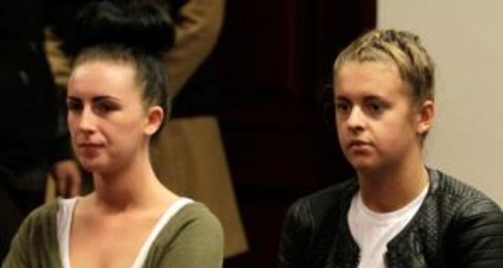 Michaella McCollum (left) and Melissa Reid attend a court hearing in Lima last month