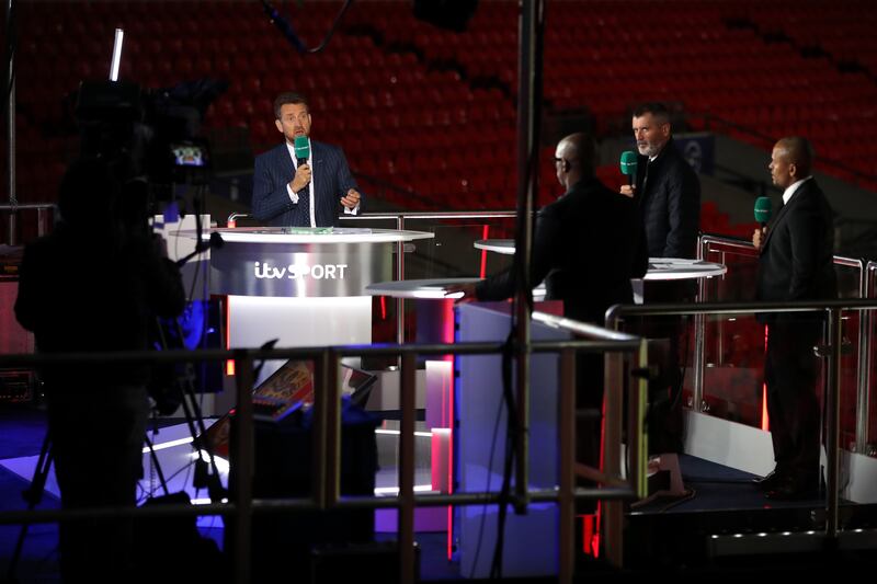 The ITV pitch-side studio following a friendly match between England and Wales at Wembley Stadium, London, on October 8th, 2020. Photograph: Nick Potts/pool/Getty Images