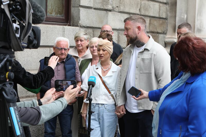 Leona Macken and her husband Alan outside the High Court. Photograph: Collins Courts