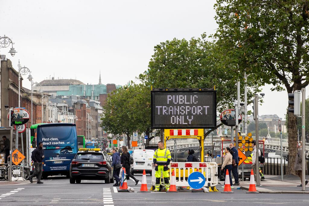 The alliance is challenging traffic changes and restrictions on the use of private vehicles at O’Connell Bridge, Bachelor’s Walk, Eden Quay, Aston Quay, Burgh Quay and Fleet Street. Photograph: Tom Honan for The Irish Times.