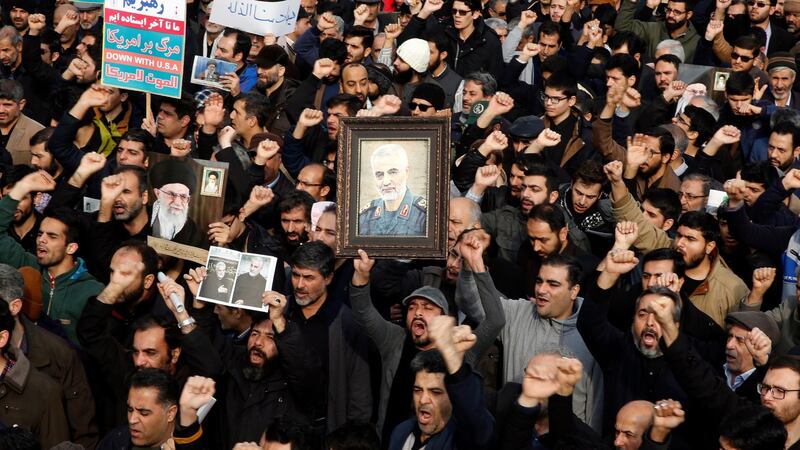 Thousands of Iranians take to the streets to mourn the death of Qassem Suleimani. Photograph: Abedin Taherkenareh/EPA