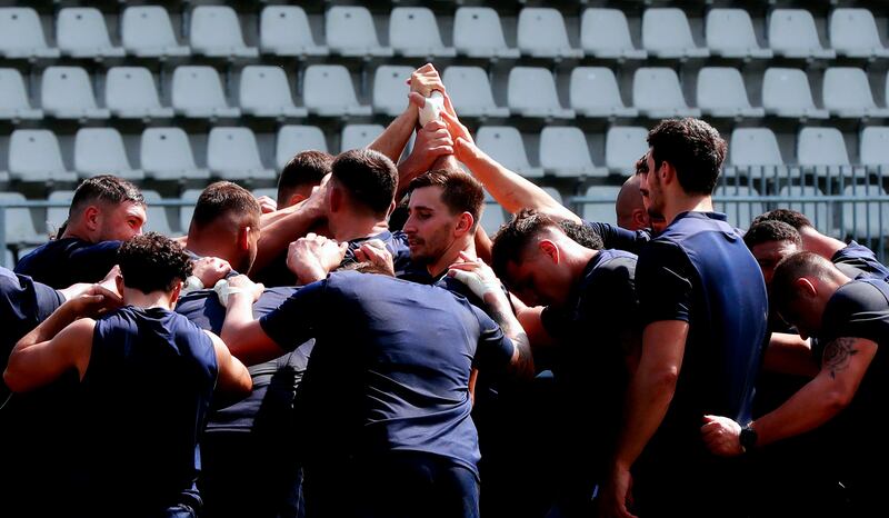 Romania players at an open training session in Bucharest last month. Photograph: Robert Ghement/EPA-EFE/Shutterstock