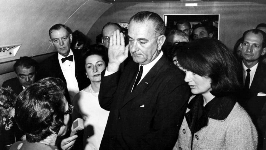 Lyndon Johnson being sworn in on Air Force One after John F Kennedy’s assassination. Johnson was the one who delivered more, but Kennedy still gets the credit.
