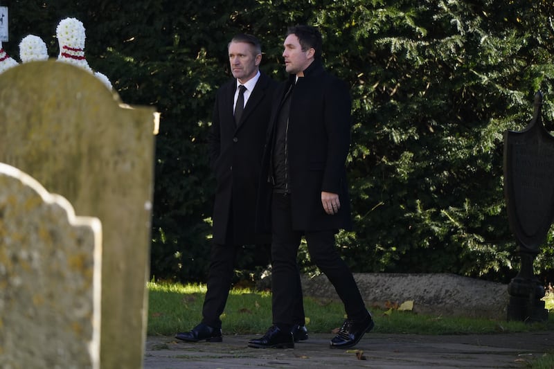 Robbie Keane (left) arrives for Liam Payne's funeral. Photograph: Andrew Matthews/PA