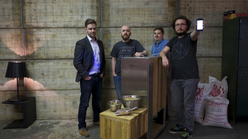 Chris McClelland, Jonny Campbell, Ali Sisk and Kieran Graham of Brewbot; . Photograph: Paulo Nunes Dos Santos/The New York Times