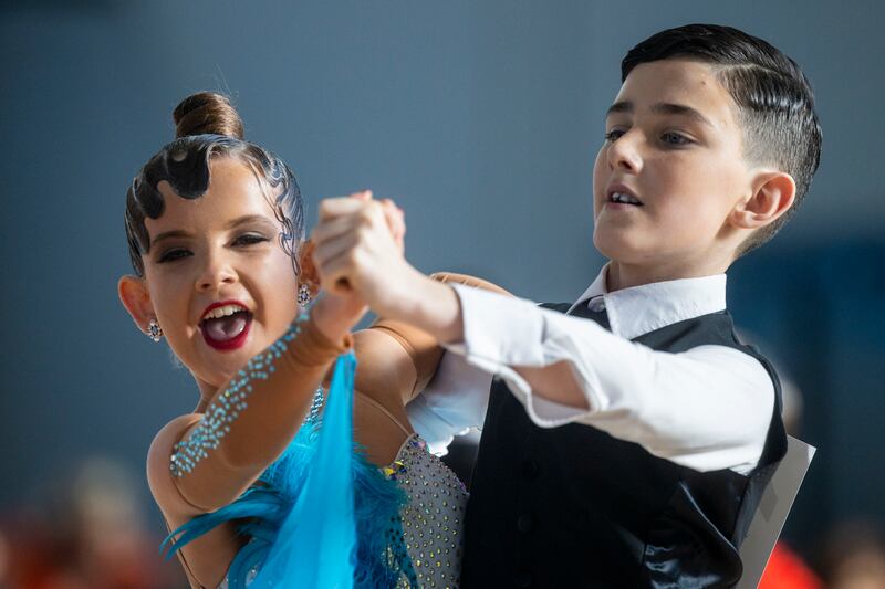 Breya Groark (12) and Hugh Egan Kennedy (12) of Xquisite Dance pictured at the City of Dublin Dance Championship at Mountview Youth and Community centre near Coolmine in Dublin. Photograph: Tom Honan/The Irish Times