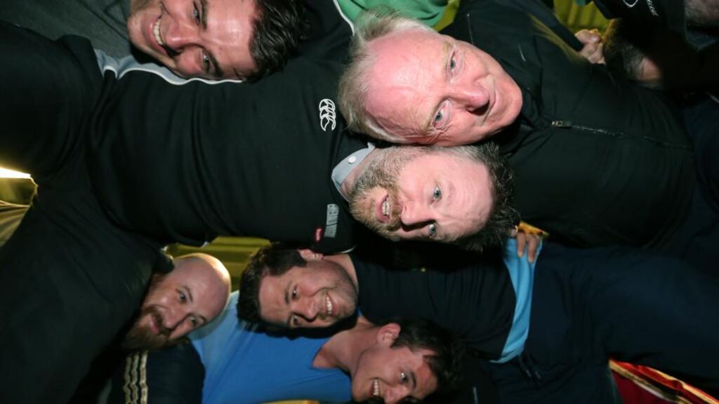 Ireland scrummaging coach Greg Feek gives a lesson in scrummaging to journalists at the Aviva Stadium. Photograph: Billy Stickland/Inpho