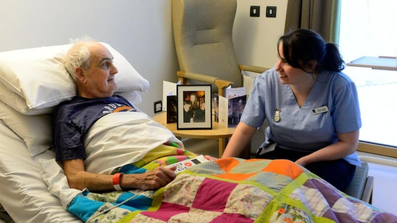 Our Lady’s Hospice: Richard Greene with nurse Sarah James. Photograph: Cyril Byrne