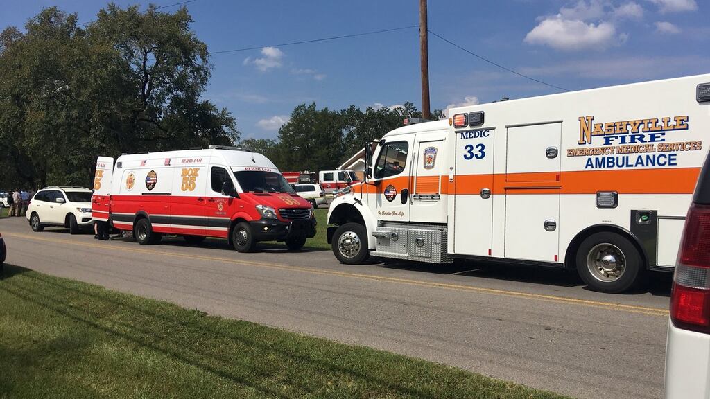 The scene where people were injured when gunfire erupted at the Burnette Chapel Church of Christ, in Nashville, Tennessee. Nashville Fire Department/Handout via Reuters