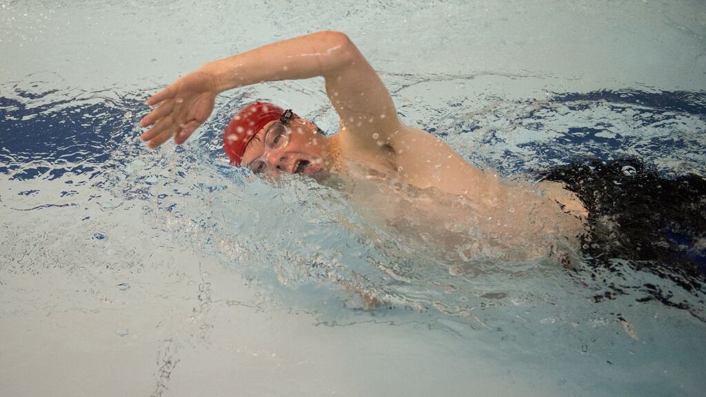 After your swimming training, don’t forget your static stretches, to prevent stiffness or muscular aching. Photograph: Dara Mac Donaill