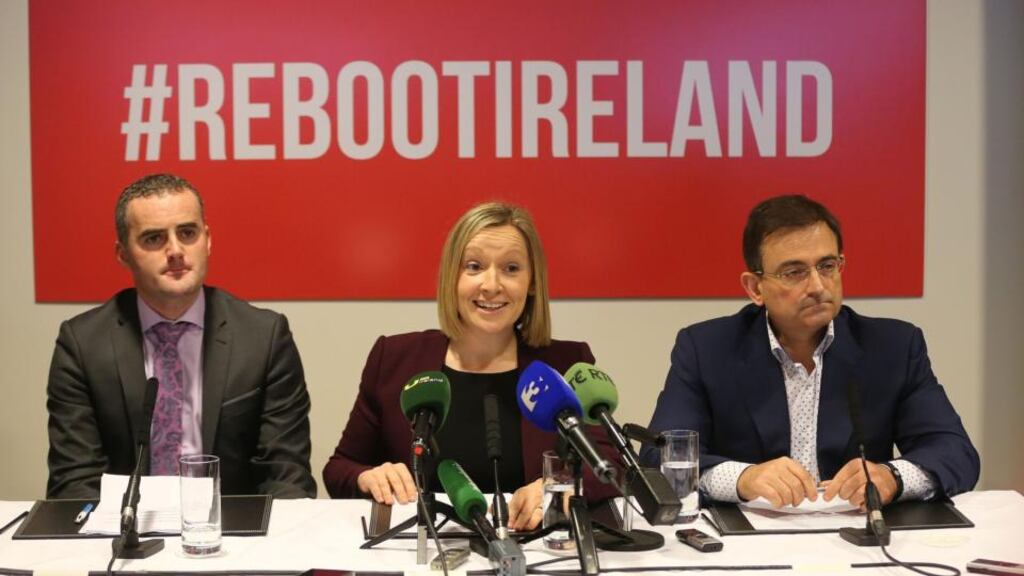 ‘The new party is a solution in search of problems – or at least of problems that can be can be addressed with right-wing policies that don’t appear to be too right-wing. Thus Eddie Hobbs (right) is from Mars and Lucinda Creighton is from Venus.’  Above, Hobbs and Creighton with   John Leahy (left) at the launch of  the party in Dublin. Photograph: Niall Carson/PA Wire
