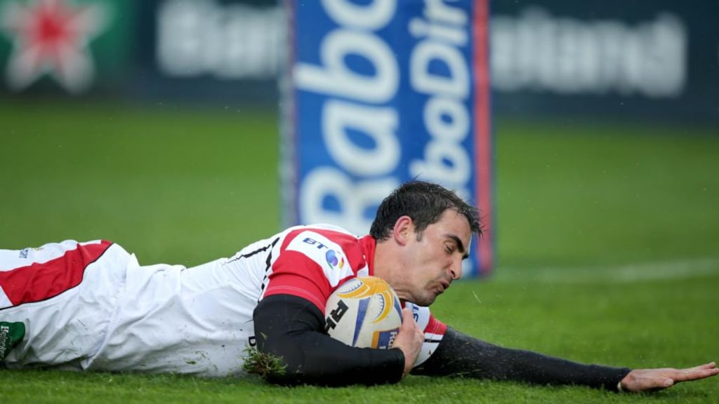 Ulster’s Ruan Pienaar scores a try on their way to victory over Cardiff last Friday night to secure a Pro 12 semi-final place at home at Ravenhill. Photograph: Inpho