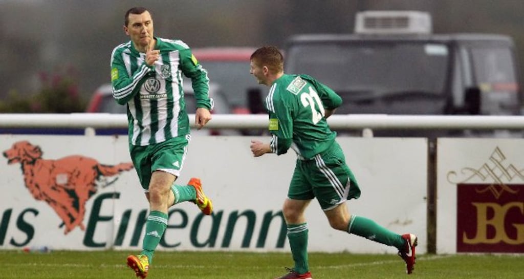 Jason Byrne (left) scored the winner for Bray against Shelbourne. Photograph: Inpho