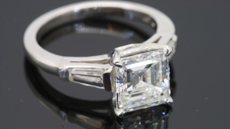 Emerald cut diamond ring, set with a 2.4ct centre stone, F colour and VS clarity (€35,000), Weldon’s