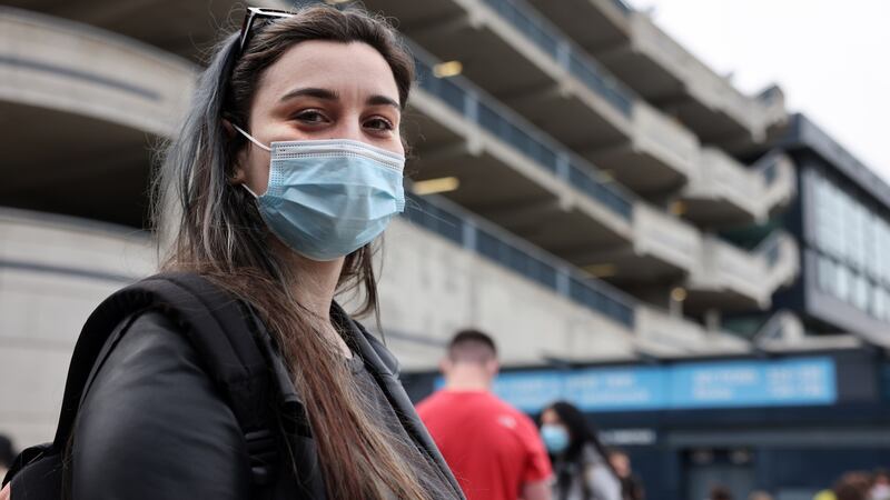 Lalia Suassuma, at Croke Park walk-in vaccination centre, is a bartender in Dublin, and says the vaccine will allow her to protect herself and others while at work. Photograph: Dara Mac Donaill