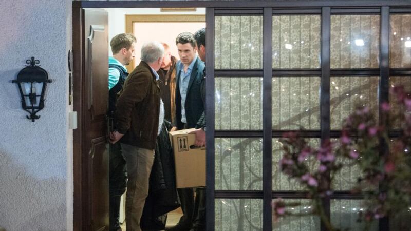 Police carry items out of Andreas Lubitz’ house, the co-pilot of the Germanwings flight which went down over the french alps. Photograph: Thomas Lohnes/Getty Images.