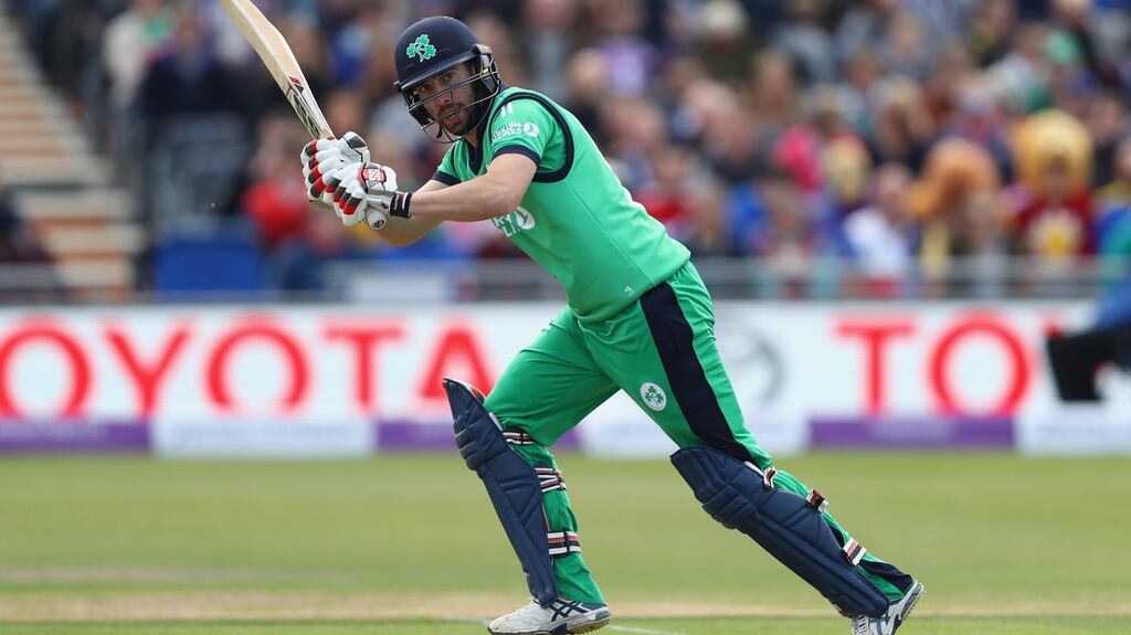 Andrew Balbirnie made 145 not out in Ireland’s four-wicket victory over Afghanistan in Dehradun, India. Photograph: Michael Steele/Getty Images