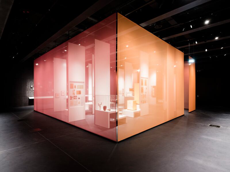 See-through metallic panels create a room within the ‘black box’ at Bauhaus Museum Dessau. Photograph: Bauhaus Museum