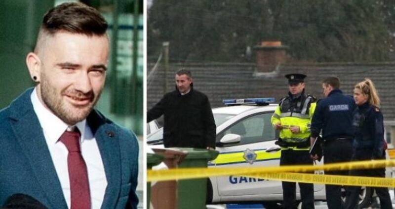 Vinnie Ryan (left) and the crime scene where he was shot dead in Finglas, north Dublin in 2016.