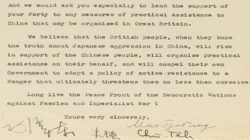 Mao’s communication called on the Labour Party’s urgent practical assistance in the fight against Japanese imperialism