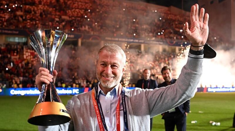 Roman Abramovich celebrates Chelsea's coronation as world club champions in 2021. Companies registered at Chelsea's home in Stamford Bridge formed part of a global network of the oligarch's interests. Photograph: Michael Regan/Fifa via Getty Images