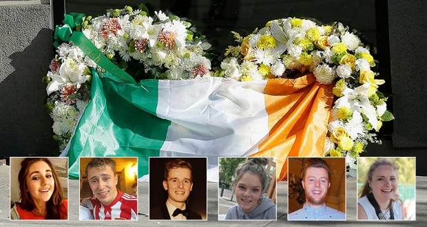 Six Irish students have been confirmed dead in Berkeley California. They are (clockwise from top left): Eimear Walsh (21), Niccolai Schuster (21), Lorcán Miller (21), Olivia Burke (21), Eoghan Culligan (21) and Ashley Donohoe (22).