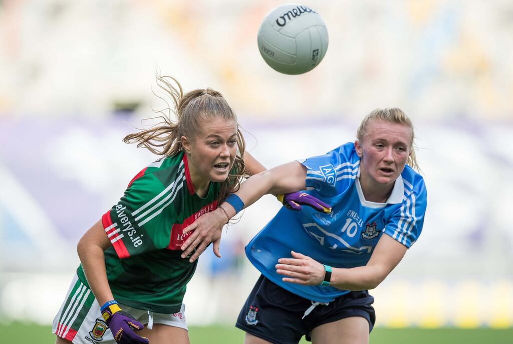 Dublin's Carla Rowe in action against Mayo namesake Sarah Rowe: 'I’m not focusing on where we are playing, we just need to get out and play,' says the Dublin stalwart. Photograph:  Morgan Treacy/Inpho