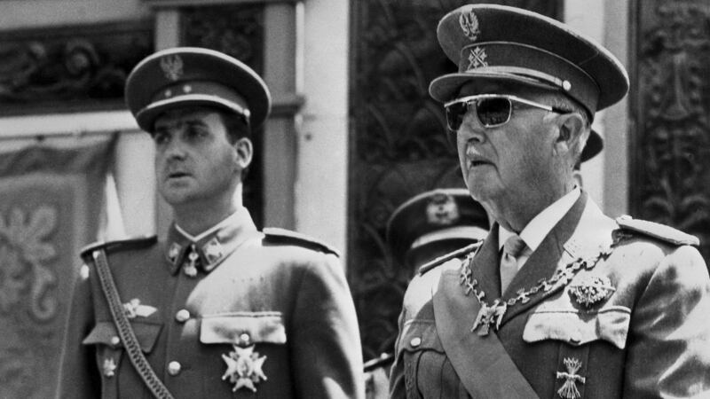 The then prince Juan Carlos of Spain and General Francisco Franco pictured in Madrid in the final days of the Franco dictatorship. Photograph: AFP/Getty Images