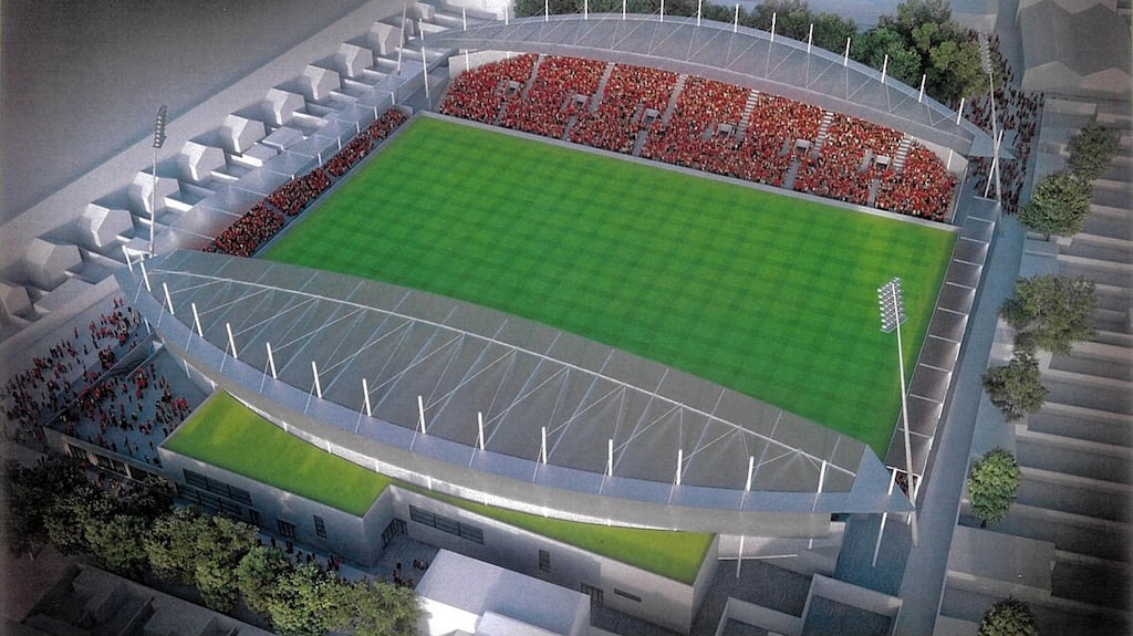 An artist’s impression of the new Dalymount Park which would include a new realigned artificial pitch and two new stands.
