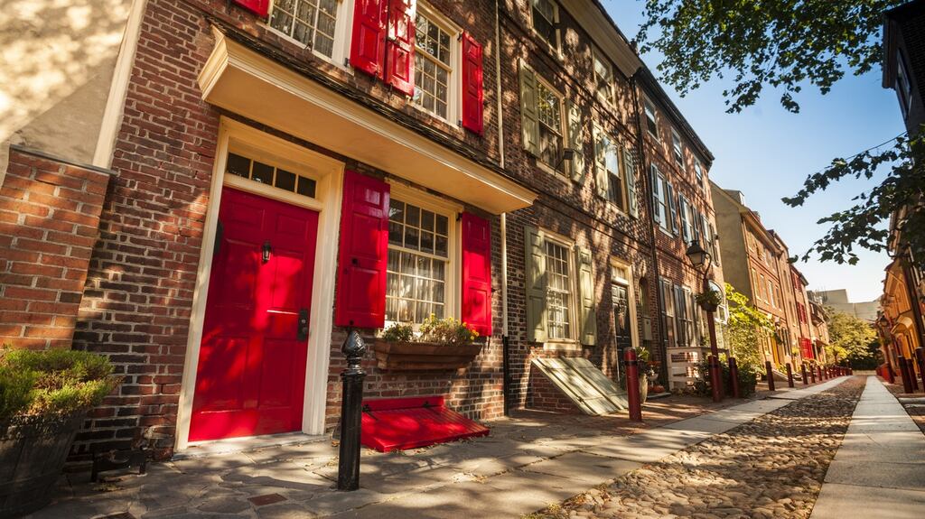 A leafy street scene in tranquil Philadelphia.